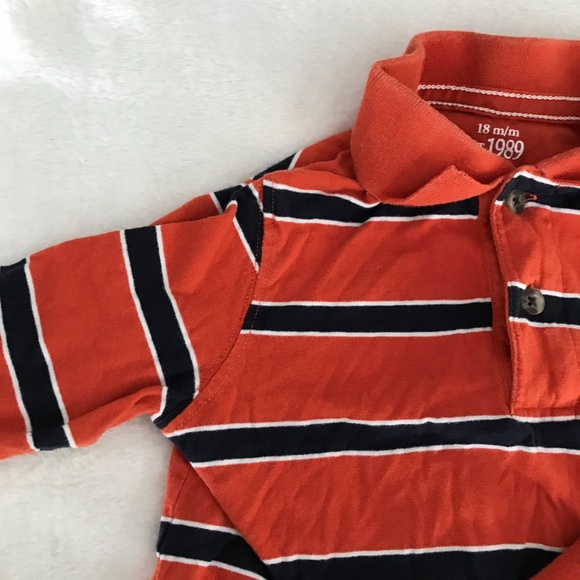 ORANGE Striped Long Sleeve Half button up Collar🧡 - Picture 2 of 5
